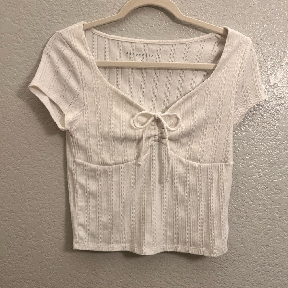 Aeropostale Cream Tie-Front Crop Top